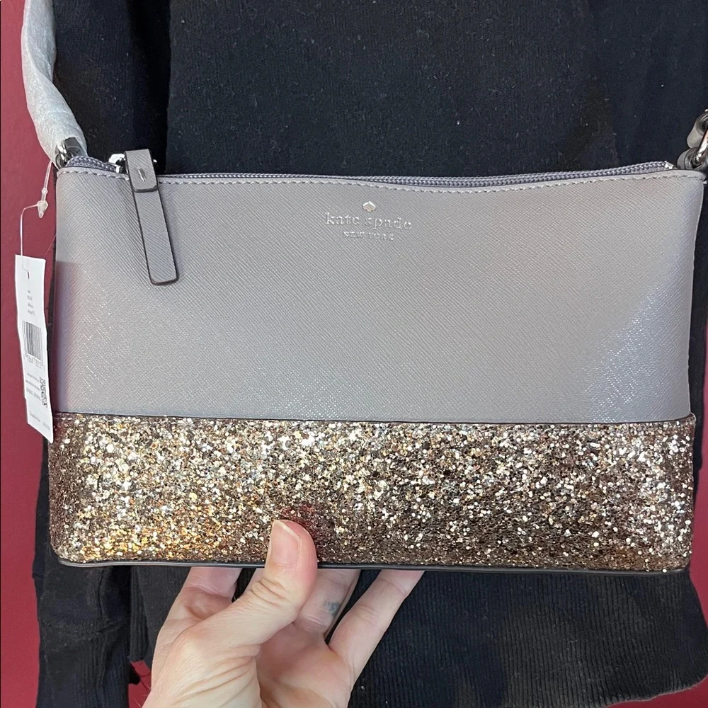 New Kate Spade Gray and Gold Crossbody Bag - Picture 3 of 16